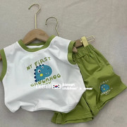 韩版童装男童夏装套装宝宝时髦绿色短裤儿童宝宝纯棉无袖背心t恤