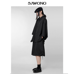 sawong夏季原创设计日系小众暗黑个性，休闲宽松短袖衬衫套装潮