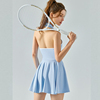带胸垫假两件防走光网球连衣裙裸感面料舞蹈羽毛球运动两件套装女