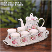 欧式景德镇带托盘家用茶壶茶杯陶瓷整套茶具，茶盘套装结婚礼物实用