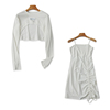 两件套圆领短款罩衫+吊带修身连衣裙春夏季弹力中长款女裙子19483