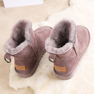 牛皮雪地靴女款冬季真皮靴子东北加绒加厚防滑面包鞋皮毛一体棉鞋