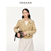 VGRASS经典双排扣利落短风衣外套女24年春季截短式风衣