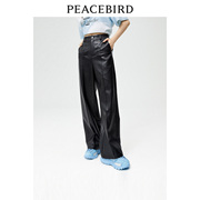 太平鸟设计感pu皮裤，女高腰紧身小脚，裤外穿修身长裤休闲裤