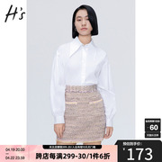 HS奥莱2023夏季白色衬衫女装商场同款法式复古风尖领高级感女