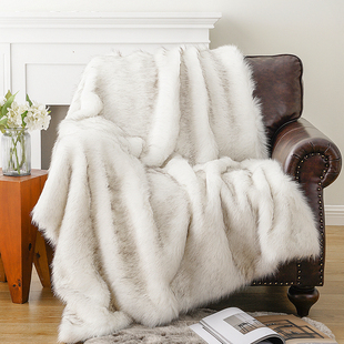 欧式毛皮毯轻奢仿皮草毛毯白色，毛绒盖毯沙发毯子四季加厚狐狸毛毯