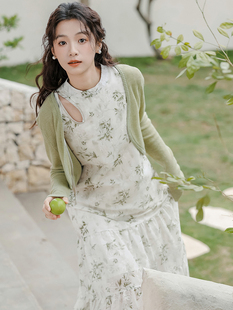 新中式国风套装改良旗袍披肩女外搭配裙子夏季碎花连衣裙长裙气质