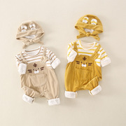婴儿衣服春秋装0-12个月男女宝宝长袖假两件爬服满月新生儿连体衣