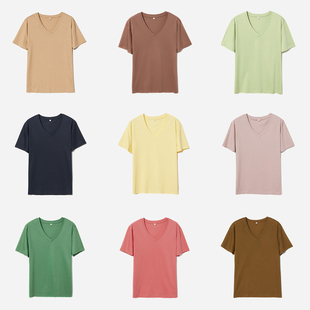 #WTX07031 茉莉雅集 20色圆领/V领丝光匹马棉含桑蚕丝短袖T恤女