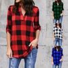 New Casual Red Plaid Women Blouses Black Red Check Boyfriend