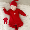 婴儿过年喜庆红色衣服，德绒保暖内衣，护肚爬服哈衣宝宝睡衣连体衣