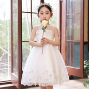 女童连衣裙2024夏装洋气公主，裙夏季大童儿童白色蓬蓬网纱裙子