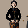 中国风旗袍外套女短款改良外搭复古风外披金丝绒开衫披肩大码长袖