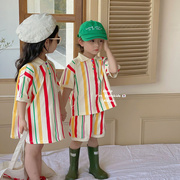 韩国童装2023夏装女童连衣裙，男宝宝套装，儿童姐弟装兄妹装海边服潮