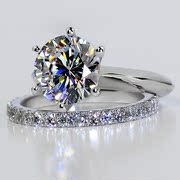 MOKA 123克拉镶嵌莫桑石情侣结婚对戒指纯银镀铂金六爪指环女钻戒