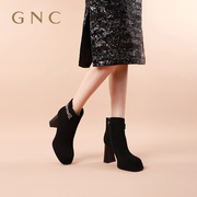 GNC高跟粗跟小短靴女2023冬季舒适防水台增高圆头加绒时装靴