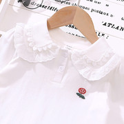 女童纯棉打底衫白色衬衫，儿童2024翻领可爱小女孩上衣百搭洋气