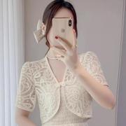 大码胖mm蕾丝小披肩女夏季2024新中式镂空透气短袖防晒小开衫