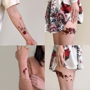 纹身贴纸红玫瑰花卉手臂小清新图案，防水持久女仿真刺青锁骨