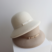 赫本风法式帽子女秋冬羊毛呢帽英伦白色礼帽复古英伦时尚百搭盆帽