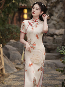 新中式改良年轻款少女山茶花提花旗袍高端气质长款复古连衣裙