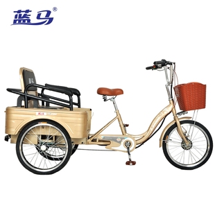 老年人代步车电动脚踏人力，三轮车c锂电，可折叠座椅载人拉货送父母