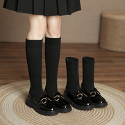 女童马丁长筒靴子2024秋冬款黑色中大童单靴儿童加绒短筒公主袜靴
