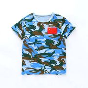 男童短袖迷彩t恤纯棉打底衫，2023夏季儿童短袖t恤衫海军训服蓝