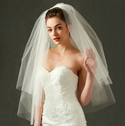 新娘婚纱头纱韩式甜美结婚短款硬纱欧式复古头饰白色多层蓬松头纱