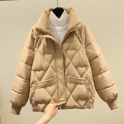 羽绒棉服女短款2023韩版冬季棉，衣女小个子宽松厚立领棉袄外套