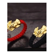 编织红绳黄金色豆豆珠戒指情侣款对戒一对小众设计新年礼物送女生