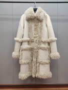 jo*e*冬季皮草女士，拼接造羊毛皮外套长款加绒加厚保暖