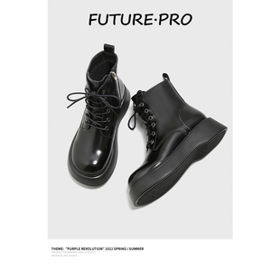 未来先生马丁靴女2022秋季侧拉链短靴黑色厚底增高靴子女