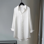雪纺防晒白色长款衬衫女遮屁股，2024垂感上衣高级感冰丝，白衬衣(白衬衣)