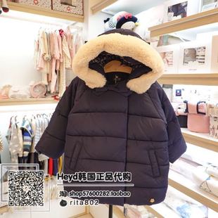 韩国中小童装冬季女童宝宝，藏蓝色带帽棉服，女孩棉衣棉袄