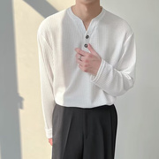 春季网红小众韩版小v领t恤男长袖浮雕，纹设计感韩版高级感内搭体恤