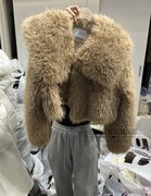 韩国东大门环保皮草短款外套女 23冬季气质甜美开衫毛绒上衣