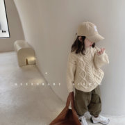韩版儿童毛衣冬季女童厚实粗棒针织，上衣宝宝厚实复古麻花外套