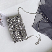 复古银色串珠包diy材料自制珍珠包手机袋拉链斜挎小方手工编织包
