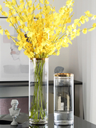 北欧现代手工描金边直筒玻璃花瓶富贵竹插花百合花器家具装饰摆件