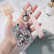 韩版水晶钻便携化妆镜子钥匙扣双面折叠创意方形小镜子女士包挂件