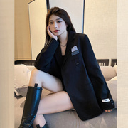 黑色休闲西装外套女秋季p2022英伦风宽松高级感西服设计感小