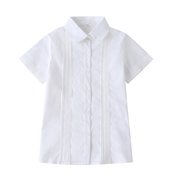 女童短袖白色双花边衬衫2021 夏季中大童班服女款小学生校服衬衣