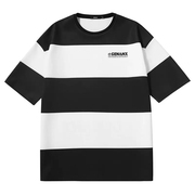 GENANX闪电潮牌2023夏季250g重磅T恤黑白条纹拼色五分袖T恤男