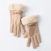 秋冬季保暖手套女士加绒加厚毛口户外骑行开车运动触屏德绒手套女