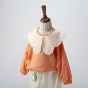 春季儿童卫衣橘色，公主花边纯棉，女童上衣