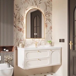现代简约实木浴室柜陶瓷一体，盆卫生间洗漱台洗手池洗脸面盆柜组合