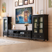 黑色电视柜地柜实木电视柜茶几，组合1.6米1.8米轻奢实木电视柜组合