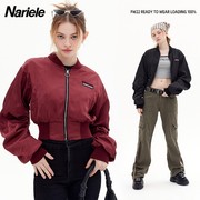 nariele别致枣红色短款秋季夹克外套，薄款时髦设计感小众女士上衣