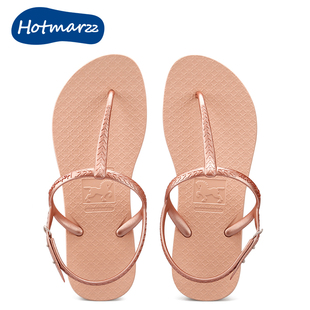 hotmarzz黑玛夹脚凉鞋，女款夏季平底软底，时尚罗马夹板沙滩凉拖鞋